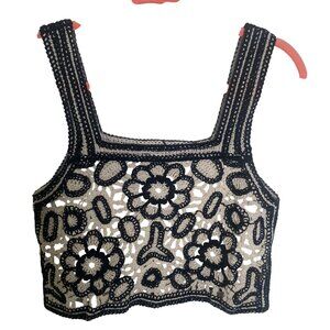 Rebellion Again Crochet Lace Crop Top Size S Sleeveless Boho Hippie Festival